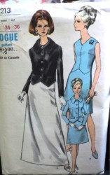 7213 VOGUE 60S SLVLSS KNEE-FLR A-DRESS,JACKET PATTERN 14 34